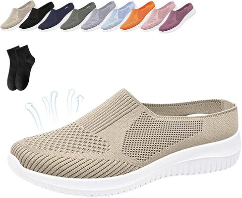 Women’s Breathable Knit Slip-On Walking Shoes Backless Sneakers Mule Tennis Shoes for Women Breathable Lightweight Non Slip Closed-Toe Slide Slippers in Kuwait