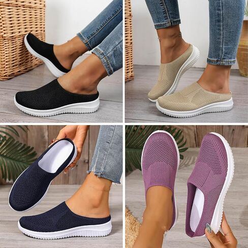 Women’s Breathable Knit Slip-On Walking Shoes Backless Sneakers Mule Tennis Shoes for Women Breathable Lightweight Non Slip Closed-Toe Slide Slippers in Kuwait