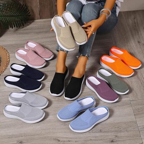 Women’s Breathable Knit Slip-On Walking Shoes Backless Sneakers Mule Tennis Shoes for Women Breathable Lightweight Non Slip Closed-Toe Slide Slippers in Kuwait