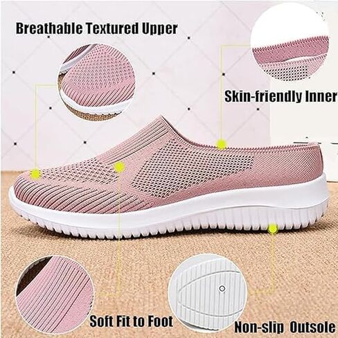Women’s Breathable Knit Slip-On Walking Shoes Backless Sneakers Mule Tennis Shoes for Women Breathable Lightweight Non Slip Closed-Toe Slide Slippers in Kuwait