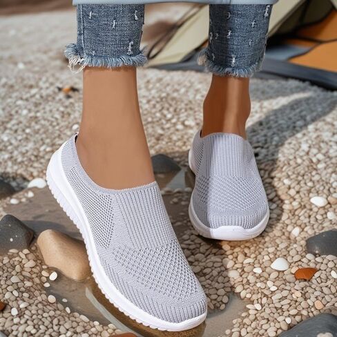Women’s Breathable Knit Slip-On Walking Shoes Backless Sneakers Mule Tennis Shoes for Women Breathable Lightweight Non Slip Closed-Toe Slide Slippers in Kuwait