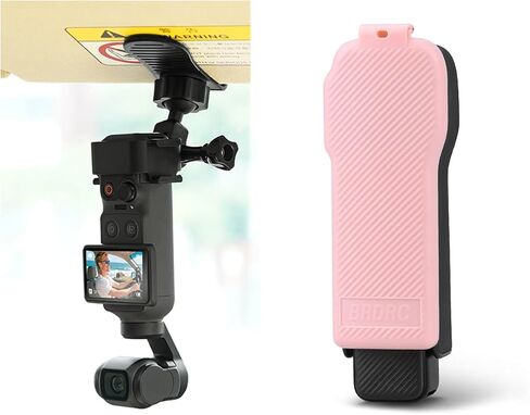 BRDRC Car Visor Mount & Cover Case for DJI Osmo Pocket 3, 360° Car Vlog Kit with Safety Strap & Phone Clip, Pink Gimbal Flip Protective Cap Lens Protector Holds 3 Filters in Kuwait