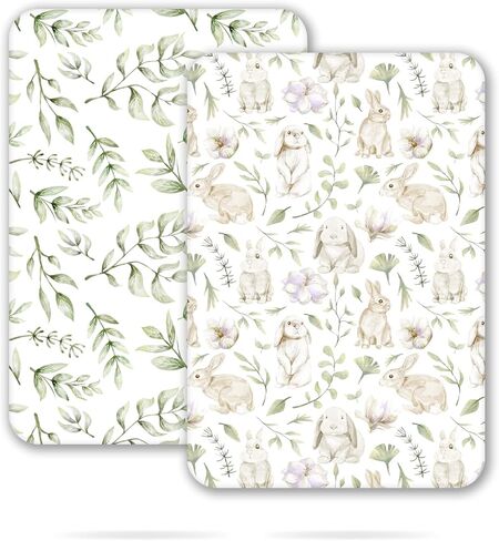 TCBunny 2 Pack Premium Fitted Baby 38X26 Mini Crib Sheets, Pack N Play Bassinet Sheets - Ultra-Soft 100% Cotton, Stylish Rabbit, and Garden Pattern, Safe and Snug for Baby in Saudi Arabia