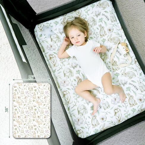 TCBunny 2 Pack Premium Fitted Baby 38X26 Mini Crib Sheets, Pack N Play Bassinet Sheets - Ultra-Soft 100% Cotton, Stylish Rabbit, and Garden Pattern, Safe and Snug for Baby in Saudi Arabia