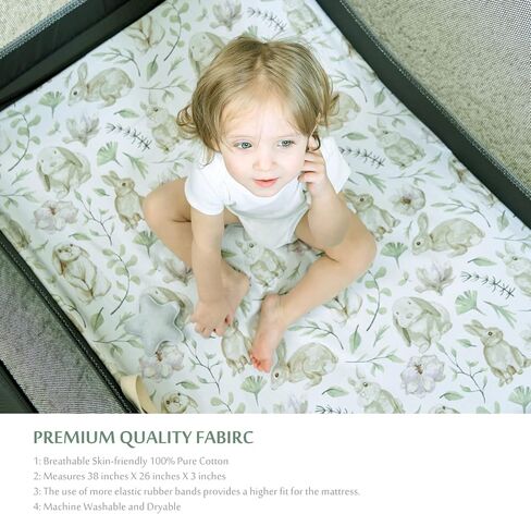 TCBunny 2 Pack Premium Fitted Baby 38X26 Mini Crib Sheets, Pack N Play Bassinet Sheets - Ultra-Soft 100% Cotton, Stylish Rabbit, and Garden Pattern, Safe and Snug for Baby in Saudi Arabia