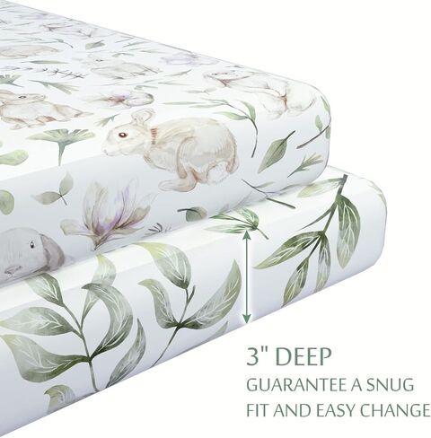 TCBunny 2 Pack Premium Fitted Baby 38X26 Mini Crib Sheets, Pack N Play Bassinet Sheets - Ultra-Soft 100% Cotton, Stylish Rabbit, and Garden Pattern, Safe and Snug for Baby in Saudi Arabia