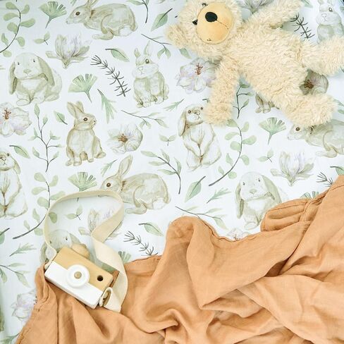 TCBunny 2 Pack Premium Fitted Baby 38X26 Mini Crib Sheets, Pack N Play Bassinet Sheets - Ultra-Soft 100% Cotton, Stylish Rabbit, and Garden Pattern, Safe and Snug for Baby in Saudi Arabia