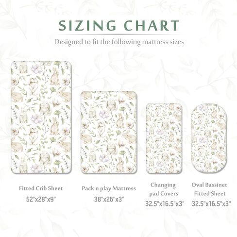 TCBunny 2 Pack Premium Fitted Baby 38X26 Mini Crib Sheets, Pack N Play Bassinet Sheets - Ultra-Soft 100% Cotton, Stylish Rabbit, and Garden Pattern, Safe and Snug for Baby in Saudi Arabia