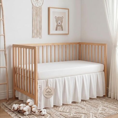 Baby Crib Skirt 100% Cotton Pleated Dust Ruffle for Unisex Baby Boys or Girls Soft Breathable Nursery Crib Toddler Standard Bedding Skirt 28" x 52" with 14" Drop (White) in Kuwait