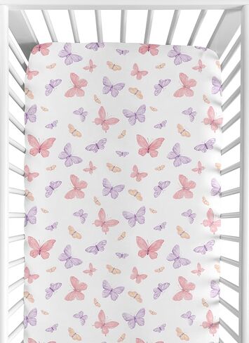 Sweet Jojo Designs Fitted Baby Crib Sheets (Pink and Purple Shabby Chic Butterfly) for Girls, Infant Nursery, Toddler Room - Standard Size (Colorful, Pastel, Lilac, Watercolor, Butterflies Pattern) in Kuwait