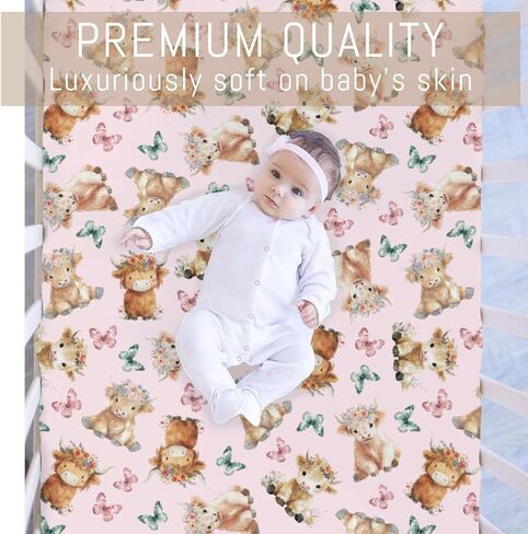 Baby Highland Cow Floral Crib Sheets for Boy Girl Boho Cows Flowers Butterflies Soft Snug Fitted Crib Mattress Covers for 52''x28'' Standard Crib & Toddler Mattress Western Farm Animal Bed Sheets in Kuwait