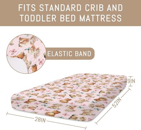 Baby Highland Cow Floral Crib Sheets for Boy Girl Boho Cows Flowers Butterflies Soft Snug Fitted Crib Mattress Covers for 52''x28'' Standard Crib & Toddler Mattress Western Farm Animal Bed Sheets in Kuwait