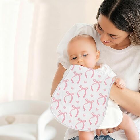 4 Pack Pink Bow Baby Burp Cloths Soft Absorbent Spit up Rags Cherry Burp Cloths Pink Burping rag for Boy Girl Newborn Gifts Nursery Decor, 19 x 9 Inches in Kuwait