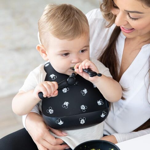 Bumkins Disney Bibs, Silicone Pocket for Babies, Baby Bib for Girl or Boy, for 6-24 Months Up to Toddler, Essential Must Have for Eating, Feeding, Baby Led Weaning Supplies, Mess Saving, Mickey Mouse in Kuwait