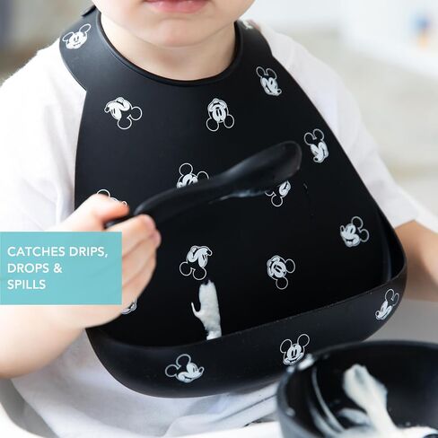 Bumkins Disney Bibs, Silicone Pocket for Babies, Baby Bib for Girl or Boy, for 6-24 Months Up to Toddler, Essential Must Have for Eating, Feeding, Baby Led Weaning Supplies, Mess Saving, Mickey Mouse in Kuwait