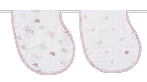 aden + anais Burpy Bib, 100% Cotton Muslin, Soft Absorbent 4 Layers, Multi-Use Burp Cloth and Bib, 22.5" X 11", 2 Pack, Heartbreaker in Kuwait