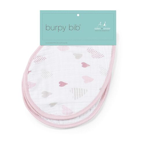 aden + anais Burpy Bib, 100% Cotton Muslin, Soft Absorbent 4 Layers, Multi-Use Burp Cloth and Bib, 22.5" X 11", 2 Pack, Heartbreaker in Kuwait