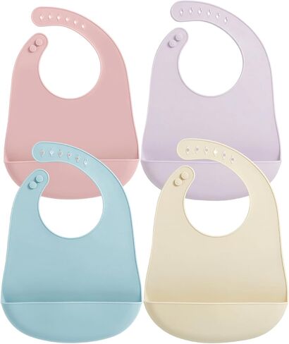 PandaEar Silicone Baby Bibs, 4 Pack Waterproof Feeding Bibs with Pocket | Silicone Baby Bibs with Pocket Stay Open to Catch Spills. Perfect Waterproof Baby Bibs for Less Mess. in Kuwait
