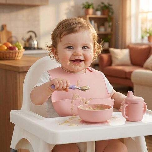 PandaEar Silicone Baby Bibs, 4 Pack Waterproof Feeding Bibs with Pocket | Silicone Baby Bibs with Pocket Stay Open to Catch Spills. Perfect Waterproof Baby Bibs for Less Mess. in Kuwait