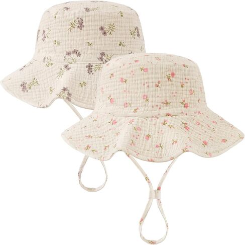 Muslin Baby Sun Hat Sun Protection Baby Toddler Bucket Hat with Wide Brim Beach Hats for Boys Girls in Kuwait