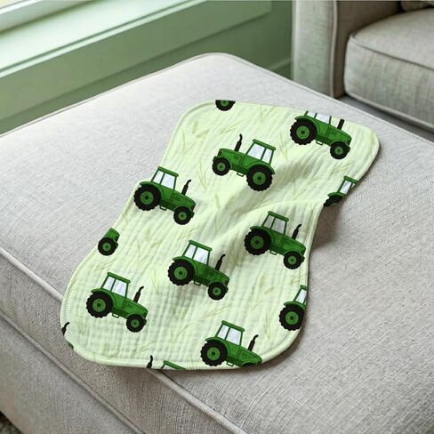 5 Pack Tractor Baby Burp Cloths for Boys Girls, Soft Cotton Large Burp Rags for Newborns, Super Absorbent Spit-Up Cloths, Green Tractor and Corn Farm Theme Design, Nursery Feeding Gift Set in Kuwait