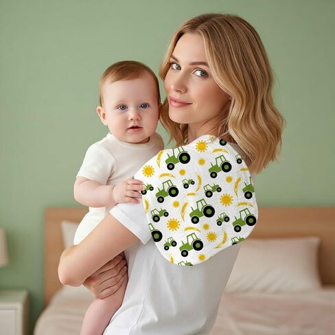 5 Pack Tractor Baby Burp Cloths for Boys Girls, Soft Cotton Large Burp Rags for Newborns, Super Absorbent Spit-Up Cloths, Green Tractor and Corn Farm Theme Design, Nursery Feeding Gift Set in Kuwait