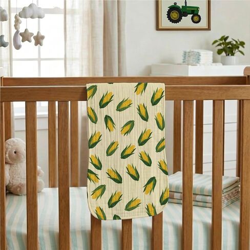5 Pack Tractor Baby Burp Cloths for Boys Girls, Soft Cotton Large Burp Rags for Newborns, Super Absorbent Spit-Up Cloths, Green Tractor and Corn Farm Theme Design, Nursery Feeding Gift Set in Kuwait