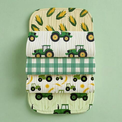 5 Pack Tractor Baby Burp Cloths for Boys Girls, Soft Cotton Large Burp Rags for Newborns, Super Absorbent Spit-Up Cloths, Green Tractor and Corn Farm Theme Design, Nursery Feeding Gift Set in Kuwait