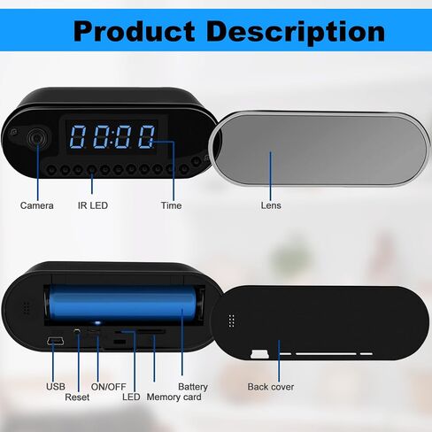 Smart Clock Camera, WiFi HD 1080P Wireless Mini Camera with Night Vision, Motion Detection, and Remote Viewing, Nanny Cam for Baby/Elder/Pet Care in Kuwait