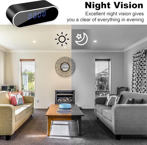 Smart Clock Camera, WiFi HD 1080P Wireless Mini Camera with Night Vision, Motion Detection, and Remote Viewing, Nanny Cam for Baby/Elder/Pet Care in Kuwait