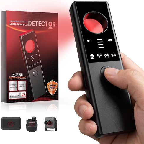 Hidden Camera Detectors - 6-in-1 GPS Tracker & Bug Detector, Anti-Spy Device, Portable Privacy Protector for Solo Users/Hotel/Office/Home/Car with Intrusion Alert & SOS Flash Alert, Black in Kuwait