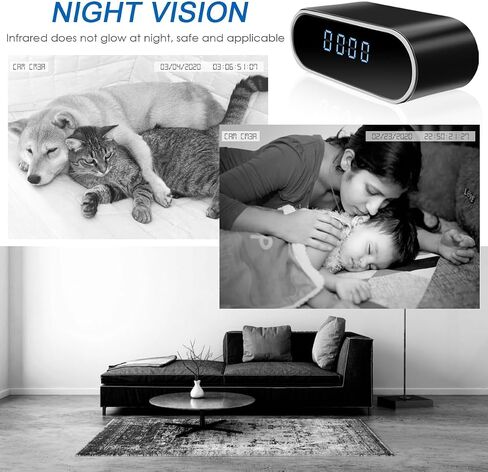 Hidden Camera Clock 1080P WiFi Indoor Security Camera Clock No Audio | Wireless Nanny Cam with Night Vision/Motion Detection Secret Cameras for Home Office Surveillance in Kuwait