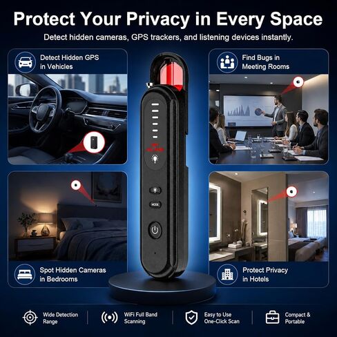 Hidden Camera Detector 6-in-1, Anti Spy Camera Finder with GPS Tracker Detection, RF Signal Scanner, Rechargeable Bug Detector for Hotel, Travel, Home, Office, Car Privacy Protection in Kuwait