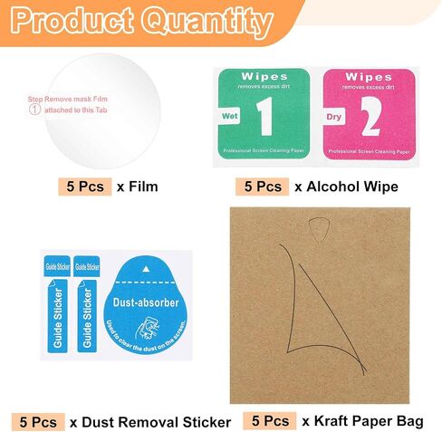 HARFINGTON 5pcs Watch Glass Screen Protector 39.5mm 9H High-Alumina Tempered Glass Waterproof HD Round Smart Watch Dial Crystal Face with Dust Removal Sticker in Kuwait