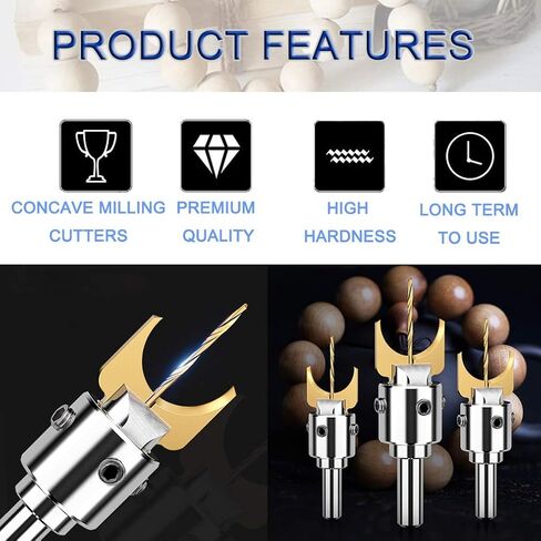 JONMON Wooden Bead Maker Drill Bit - 18Pcs 14-25mm Carbide Wood Ball Blade Milling Cutter Set Hardness Beading Router Drills Bits Woodworking Molding Tool Kit for DIY Jewelry Making in Kuwait