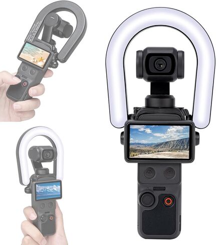 LED Ring Fill Light for DJI Osmo Pocket 4/3 Accessories, Rechargeable Mini LED Fill Light with Mount, 4 Color Mode/Brightness Adjustable for DJI Pocket 3/4 Selfie Vlogging Recording, 2700K-6500K in Kuwait