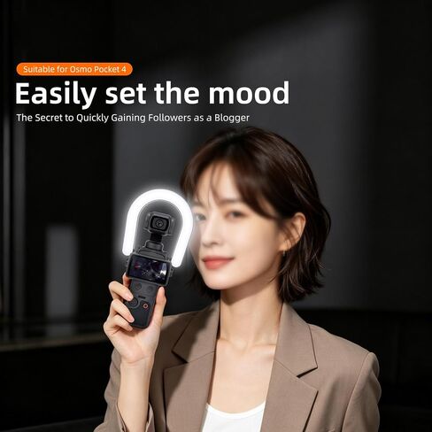LED Ring Fill Light for DJI Osmo Pocket 4/3 Accessories, Rechargeable Mini LED Fill Light with Mount, 4 Color Mode/Brightness Adjustable for DJI Pocket 3/4 Selfie Vlogging Recording, 2700K-6500K in Kuwait