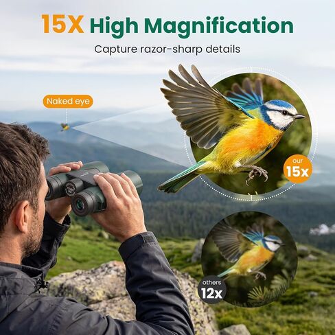 15x56 Binoculars for Adults High Powered - Aurosports Professional BAK4 FMC Optics for Bird Watching, Stargazing, Hunting, Travel & Cruise - 22mm Large Eyepiece for Wide View & Eye Comfort - Green in Kuwait