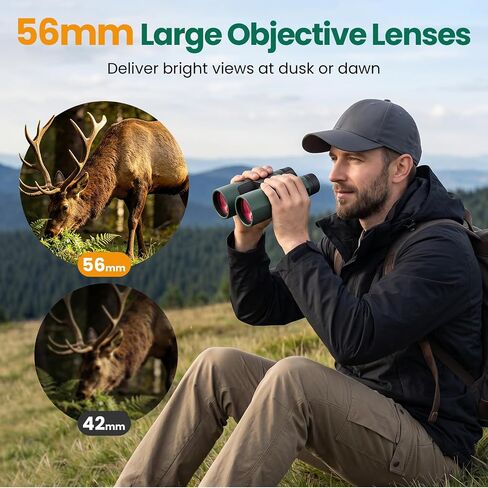 15x56 Binoculars for Adults High Powered - Aurosports Professional BAK4 FMC Optics for Bird Watching, Stargazing, Hunting, Travel & Cruise - 22mm Large Eyepiece for Wide View & Eye Comfort - Green in Kuwait