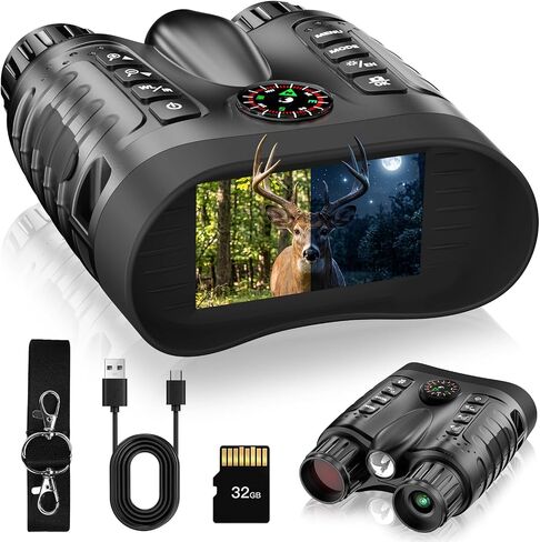 4K Night Vision Binoculars with Camera, 36MP Full Color Night Vision Goggles, 1314FT IR Night Vision, 3.2" Screen, Photo & 4K Video Recording for Bird Watching Camping Outdoor Exploration in Kuwait