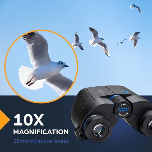 TSO Coral 10x25 Compact Binoculars with Eye Relief for Adults and Kids, Lightweight Rainproof Porro Prism Binoculars for Bird Watching, Hiking, Travel, Sightseeing, Sporting Events and Concerts in Kuwait