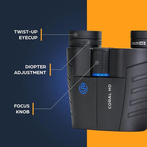 TSO Coral 10x25 Compact Binoculars with Eye Relief for Adults and Kids, Lightweight Rainproof Porro Prism Binoculars for Bird Watching, Hiking, Travel, Sightseeing, Sporting Events and Concerts in Kuwait