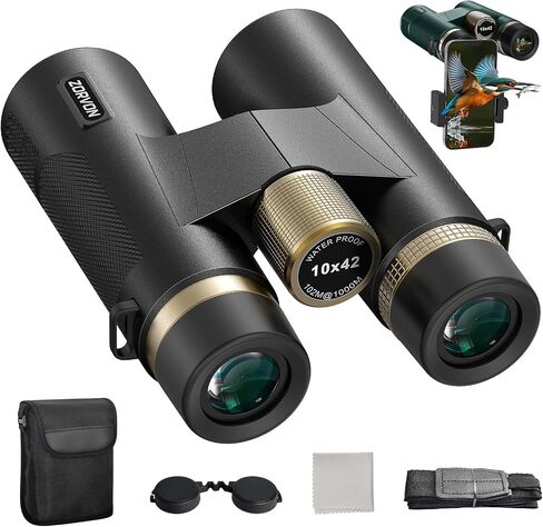 10x42 HD Binoculars for Adults, High Powered Binoculars with BAK4 Prism, Low Light Vision, Easy Focus, Waterproof Binoculars with Large Eyepiece for Bird Watching, Alaska Cruise, Hiking, Hunting in Kuwait