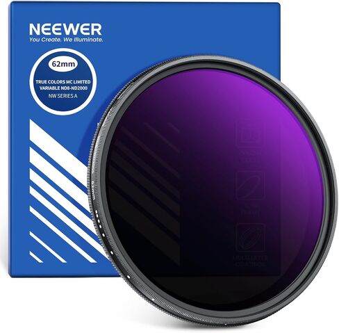 NEEWER 49mm Variable ND Filter (ND8-2000), True Color & Hard Stop, 3-11 Stops Adjustable Limited Neutral Density Lens Filter for DSLR Mirrorless Cameras, Multicoated Optical Glass, Slim Aluminum Frame in Kuwait