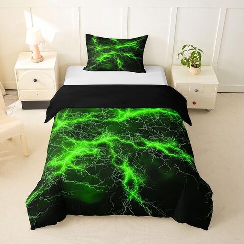 Feelyou Green CorlBlack Duvet Cover Toddler Size Lightning Bedding Set Breathable Soft Geometric Comforter Cover 2Pcs Modern Abstract Art Bedroom Decor Luxury in Kuwait