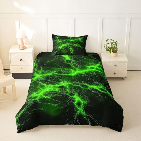 Feelyou Green CorlBlack Duvet Cover Toddler Size Lightning Bedding Set Breathable Soft Geometric Comforter Cover 2Pcs Modern Abstract Art Bedroom Decor Luxury in Kuwait