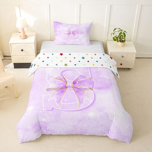 Feelyou Cute Purple Bow Duvet Cover Toddler Size Bow Knot Bedding Set for Boys Girls Kawaii Comforter Cover Princess Bowknot Bedroom Decor 2Pcs Personalized Initial S in Kuwait