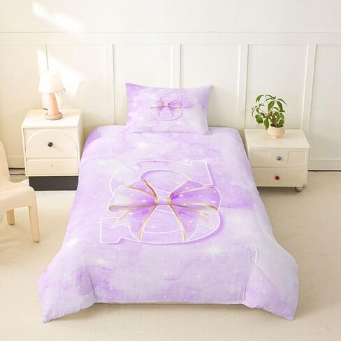 Feelyou Cute Purple Bow Duvet Cover Toddler Size Bow Knot Bedding Set for Boys Girls Kawaii Comforter Cover Princess Bowknot Bedroom Decor 2Pcs Personalized Initial S in Kuwait