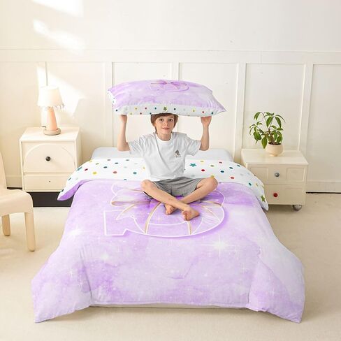 Feelyou Cute Purple Bow Duvet Cover Toddler Size Bow Knot Bedding Set for Boys Girls Kawaii Comforter Cover Princess Bowknot Bedroom Decor 2Pcs Personalized Initial S in Kuwait