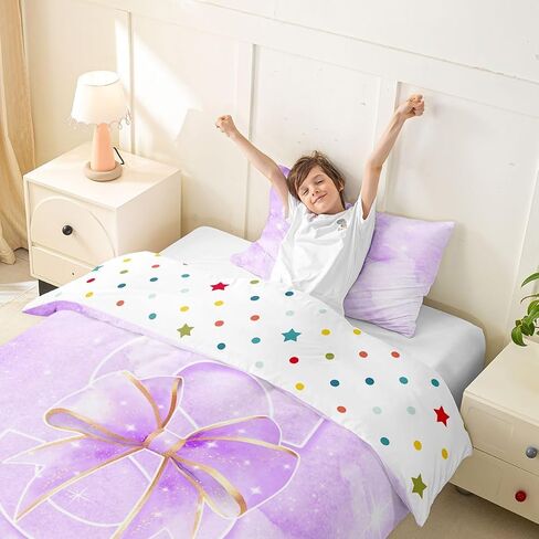 Feelyou Cute Purple Bow Duvet Cover Toddler Size Bow Knot Bedding Set for Boys Girls Kawaii Comforter Cover Princess Bowknot Bedroom Decor 2Pcs Personalized Initial S in Kuwait